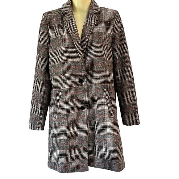 Shein Plaid Coat Size XS Knee Len Lightweight Lined - Picture 1 of 12